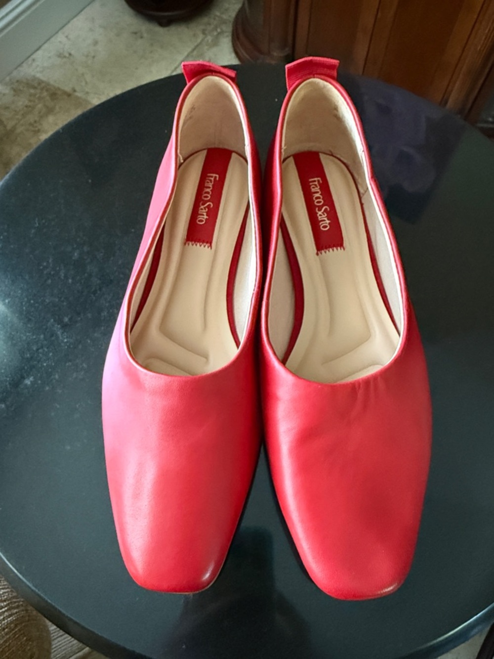 Franco Sarto Vana Red Leather Square Toe Ballet Flats Shoes Size 9M NWOT - Picture 3 of 17